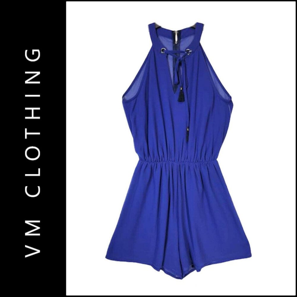VM Clothing Woman Halter Sleeveless Dress Size Small Blue